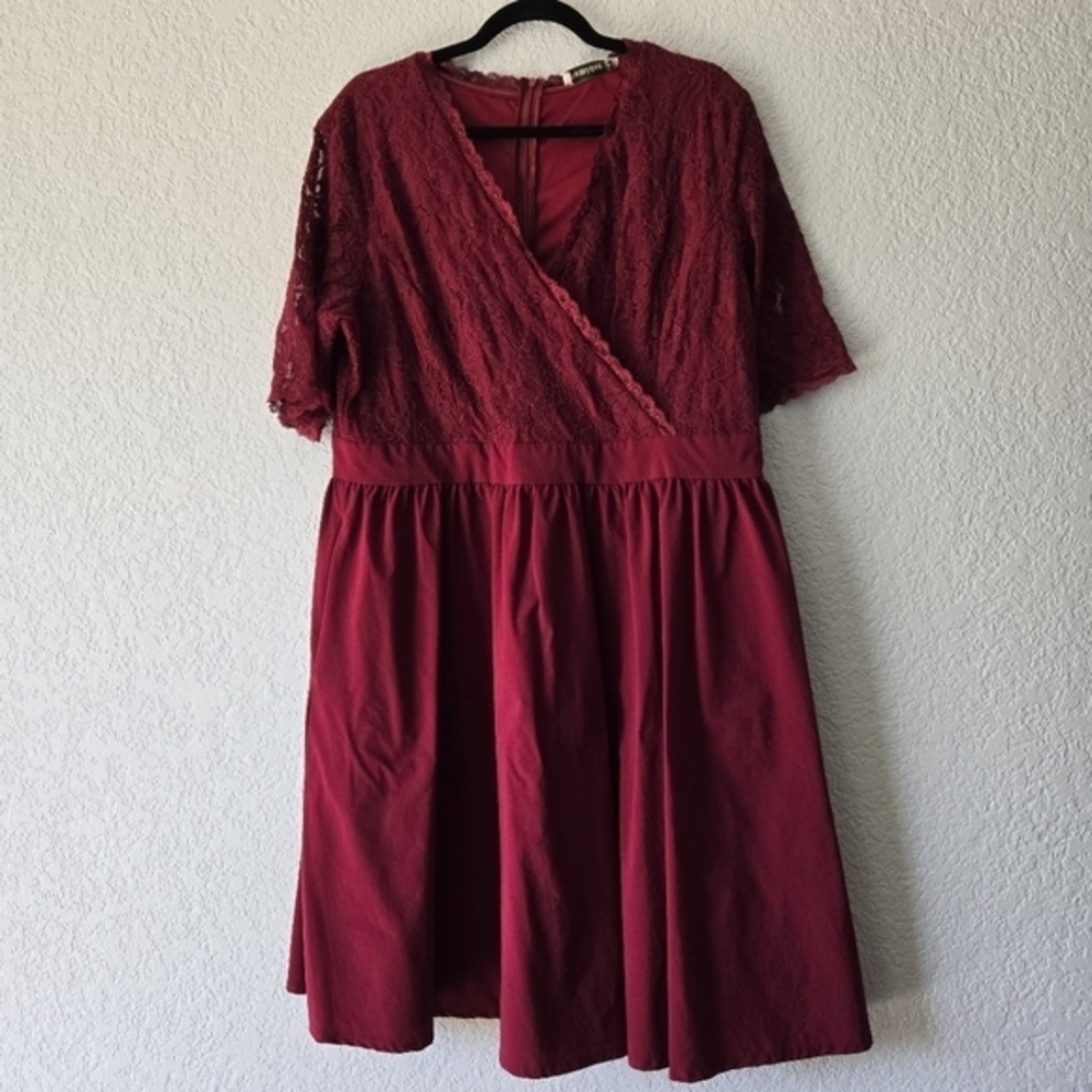 Nemidor‎ 20 Elegant Burgundy Lace Sleeve V neck Cocktail Dress